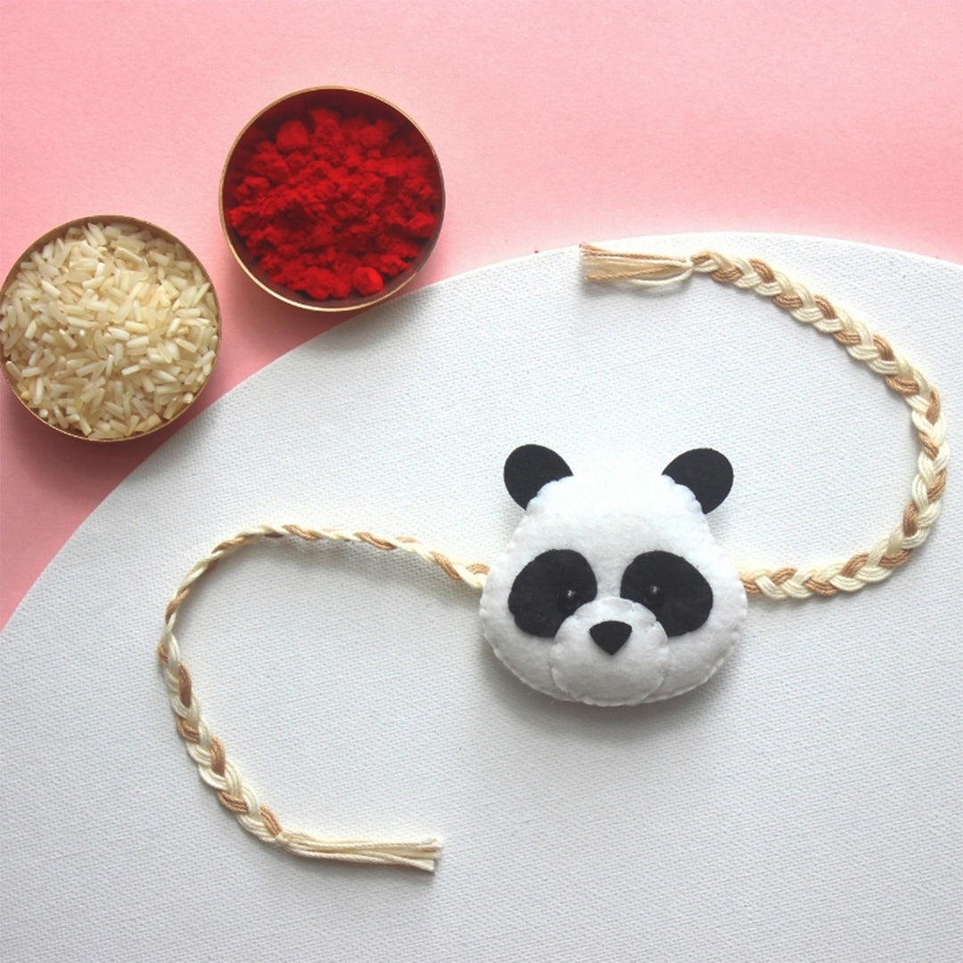 Soft Handmade Panda Felt Rakhi With Roli Chawal for Kids