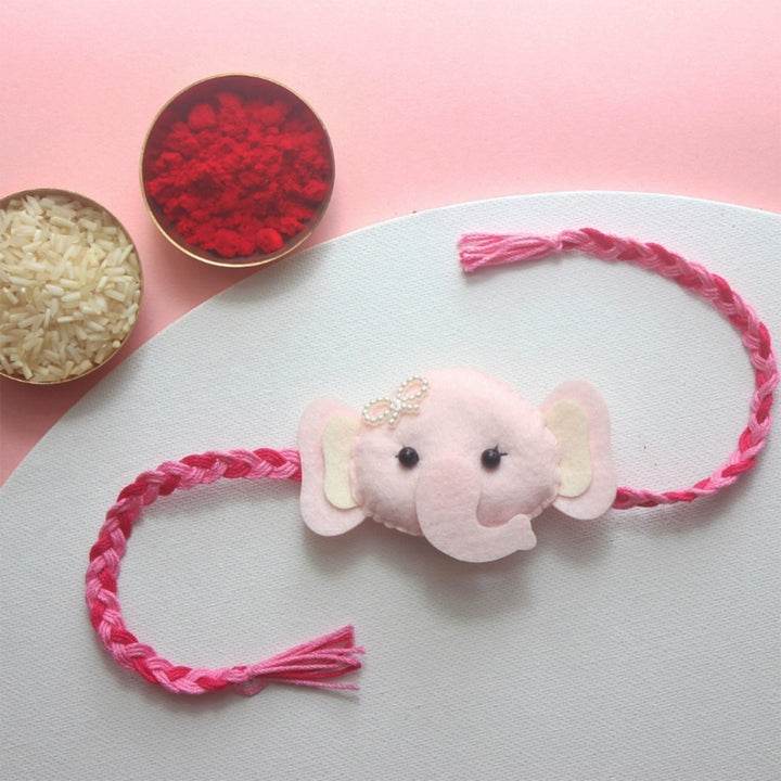 Soft Handmade Pink Elephant Felt Rakhi With Roli Chawal for Kids