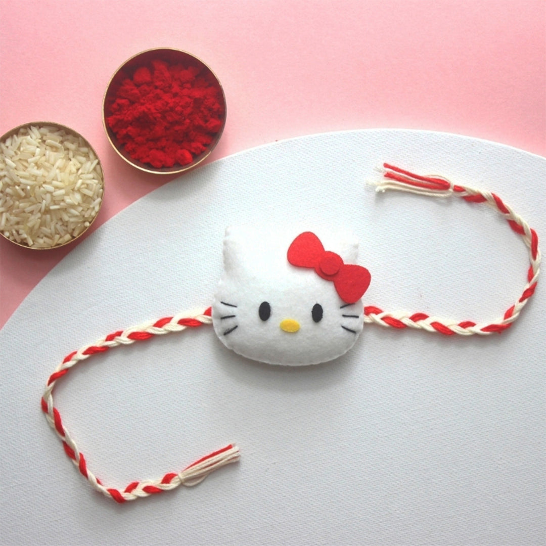 Soft Handmade Cat Felt Rakhi With Roli Chawal for Kids