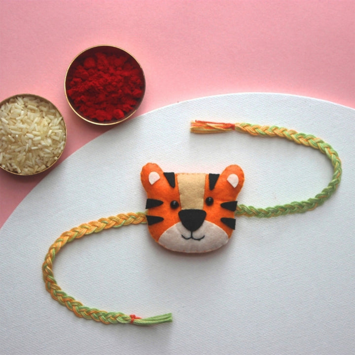Soft Handmade Tiger Felt Rakhi With Roli Chawal for Kids
