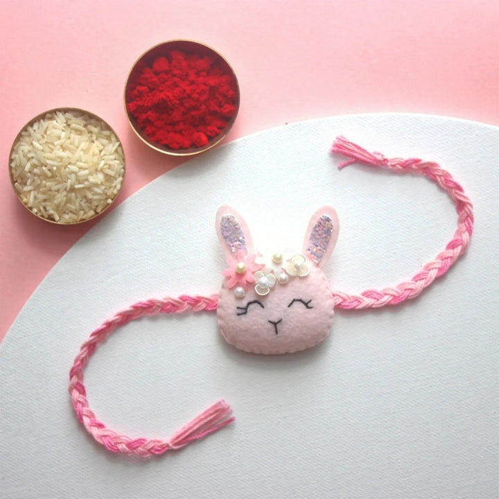 Soft Handmade Rabbit Felt Rakhi With Roli Chawal For Twins | Set of 2