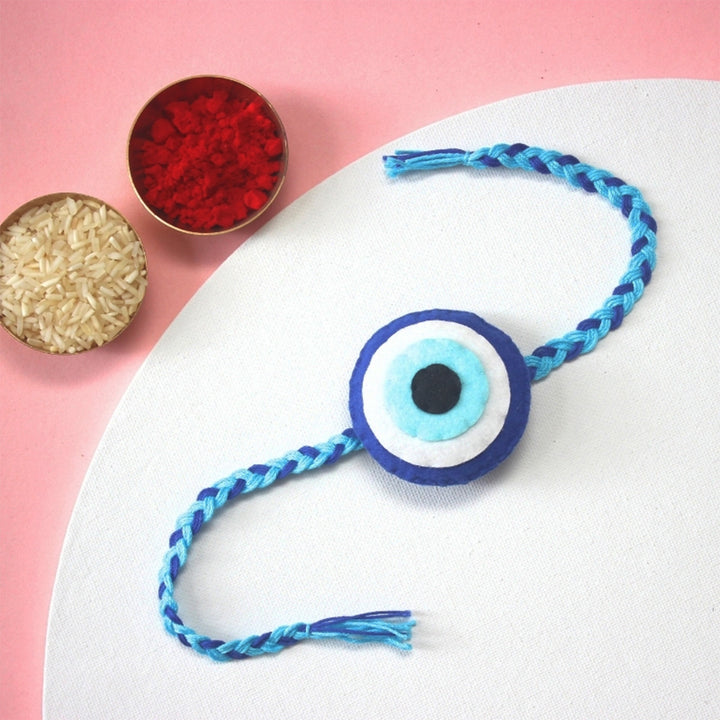 Soft Handmade Evil Eye Felt Rakhi With Roli Chawal for Kids