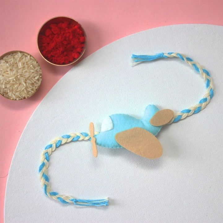 Soft Handmade Airplane Felt Rakhi With Roli Chawal for Kids