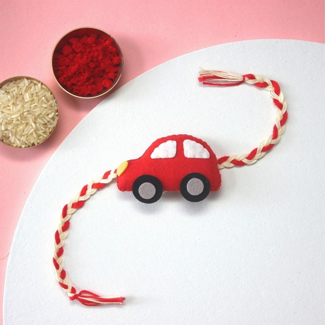 Soft Handmade Car Felt Rakhi With Roli Chawal for Kids