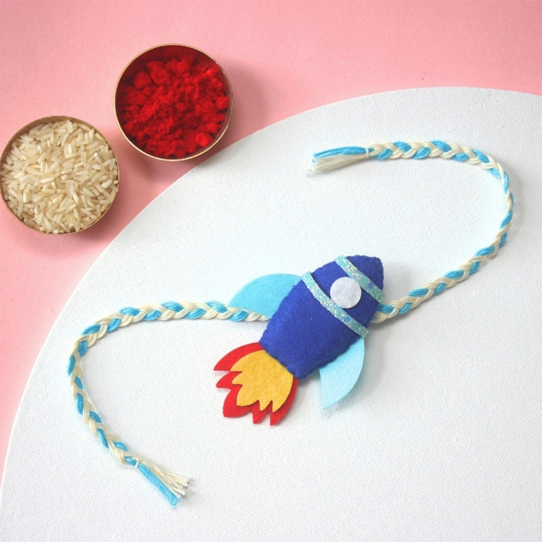 Soft Handmade Rocket Felt Rakhi With Roli Chawal for Kids