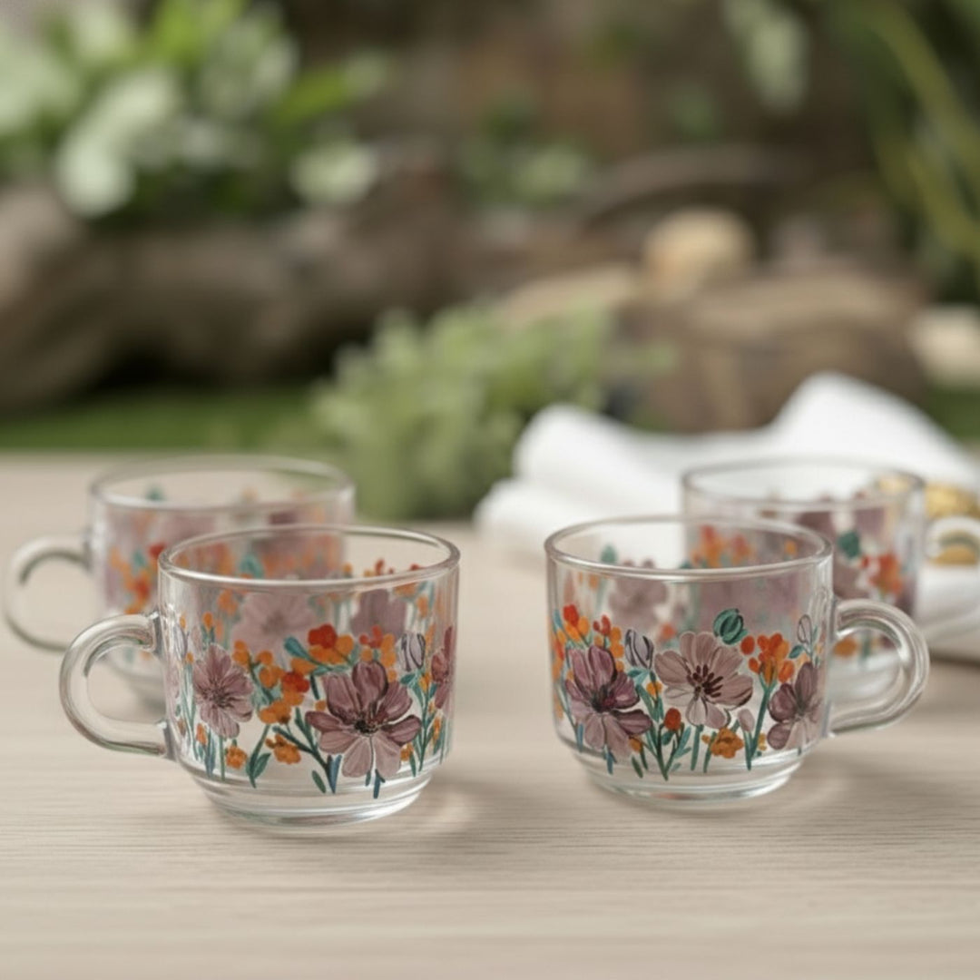 Hand-Painted Cosmos Glass Tea Cups