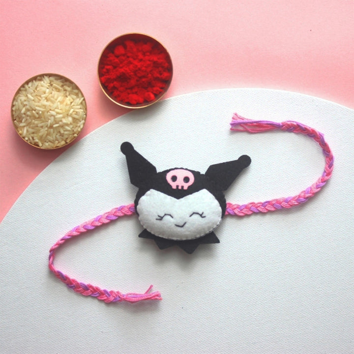 Soft Handmade Kuromi Felt Rakhi With Roli Chawal for Kids