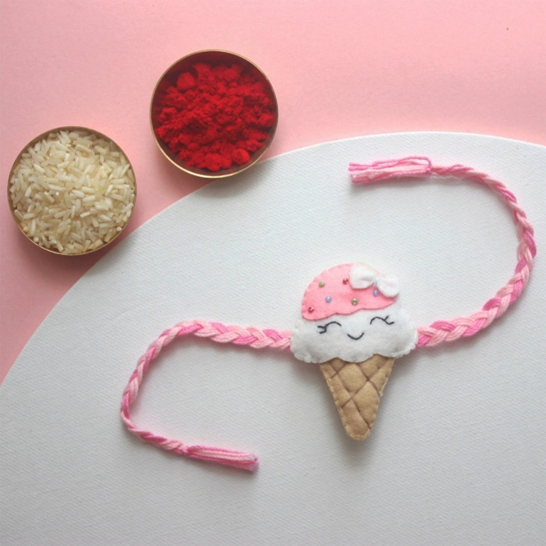 Soft Handmade Ice Cream Felt Rakhi With Roli Chawal for Kids