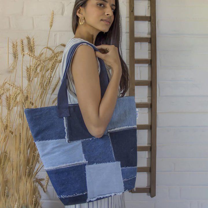 Handcrafted Upcycled Denim Patched Tote Bag