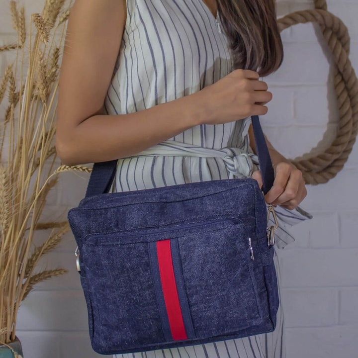 Handcrafted Upcycled Denim Crossbody Unisex Sling Bag