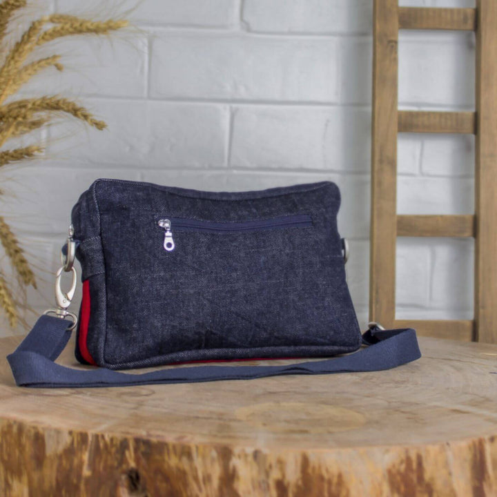 Handcrafted Upcycled Denim Crossbody Sling Bag For Women