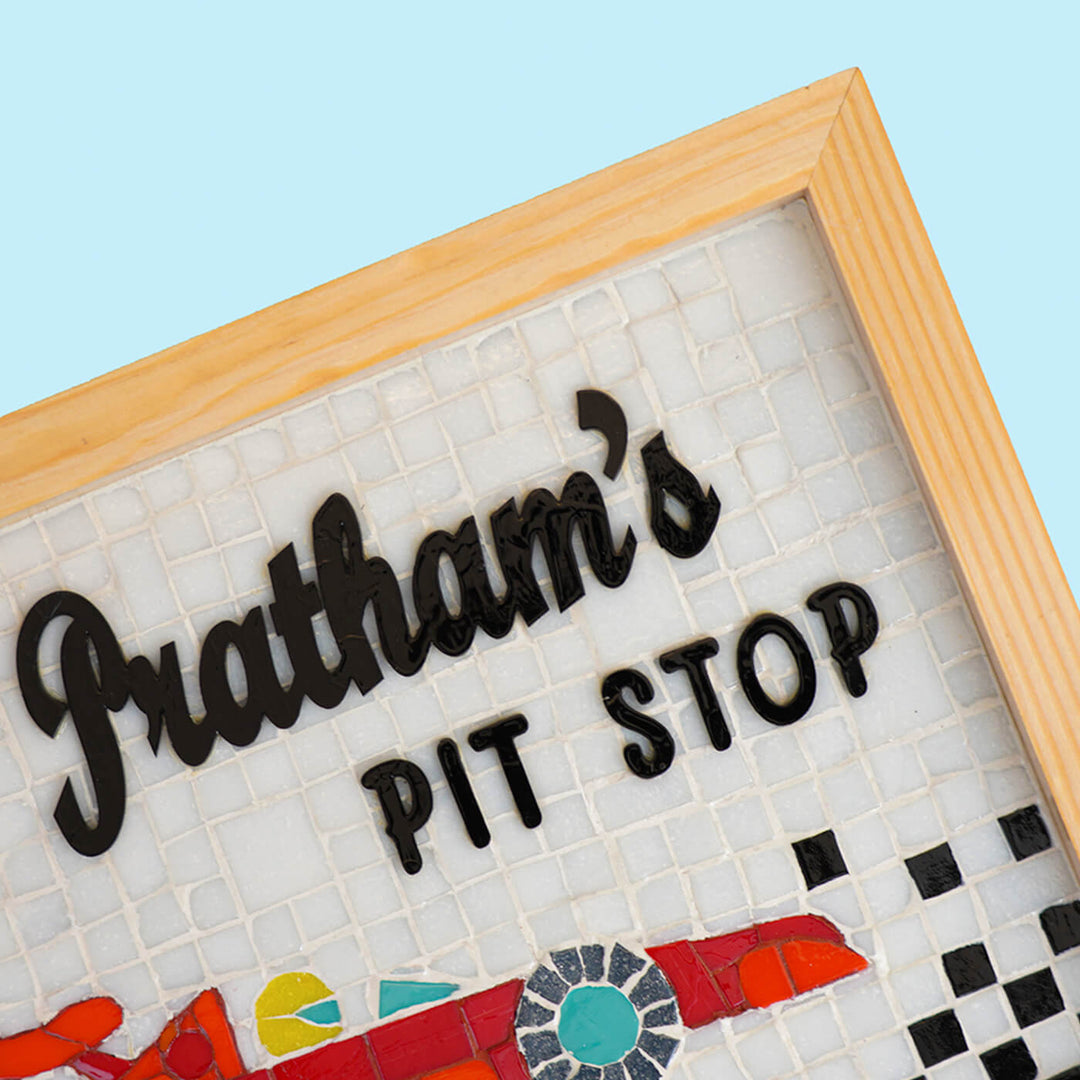 Handcrafted Mosaic Personalized Name Plate With Wooden Frame 5 - Name Personalization Close-up Angle