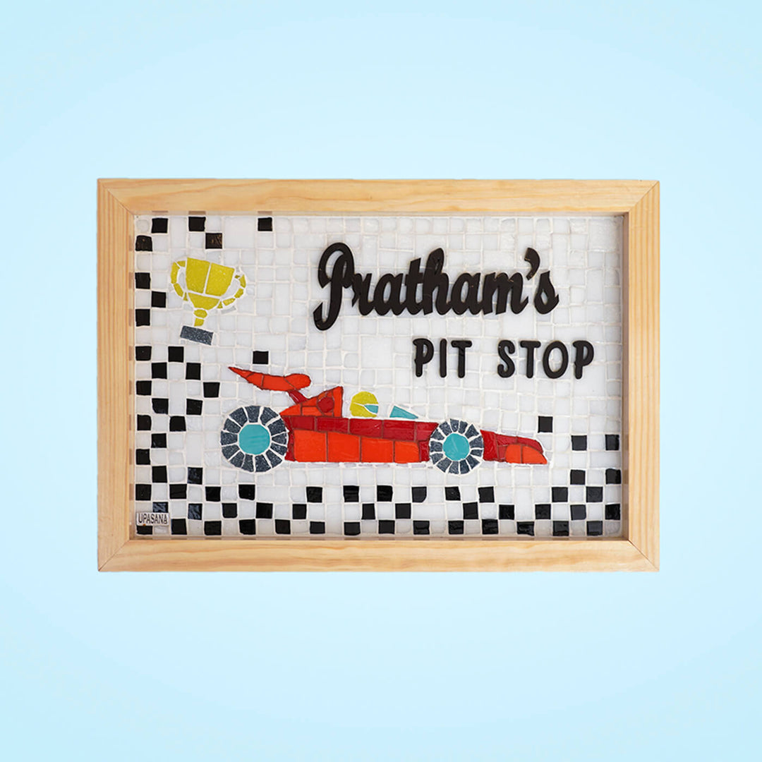 Handcrafted Mosaic Personalized Name Plate With Wooden Frame 5 - Front View with Name Personalization
