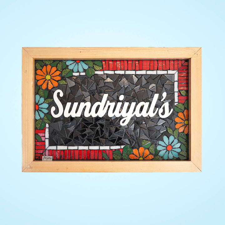 Handcrafted Mosaic Personalized Name Plate with Wooden Frame