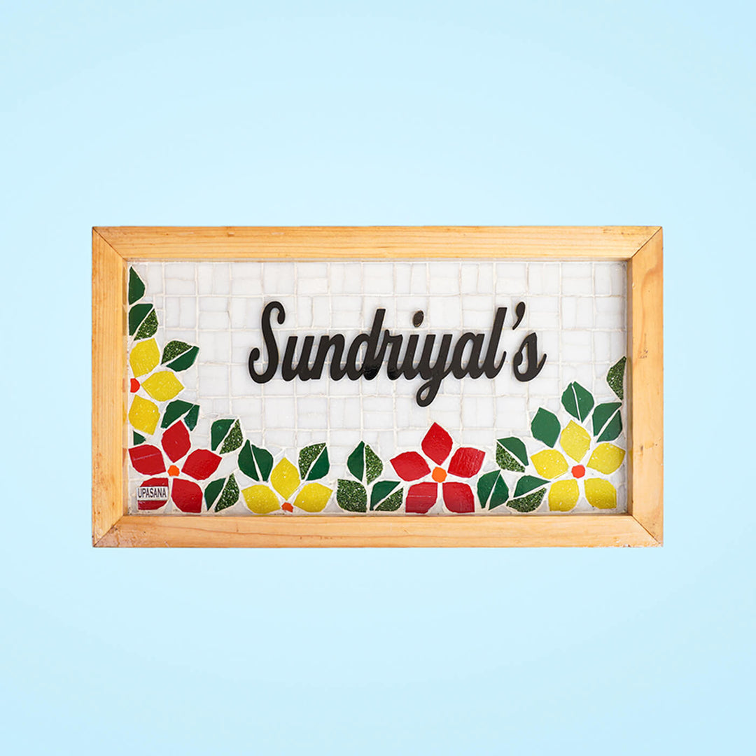 Handcrafted Mosaic Personalized Name Plate with Wooden Frame