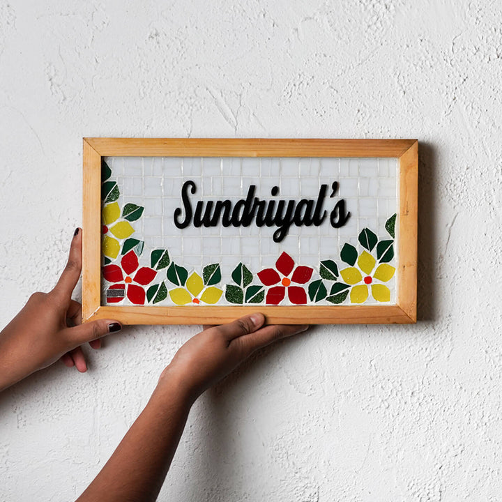 Handcrafted Mosaic Personalized Name Plate with Wooden Frame