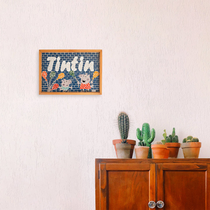 Handcrafted Mosaic Personalized Name Plate with Wooden Frame | Peppa Pig - Zwende