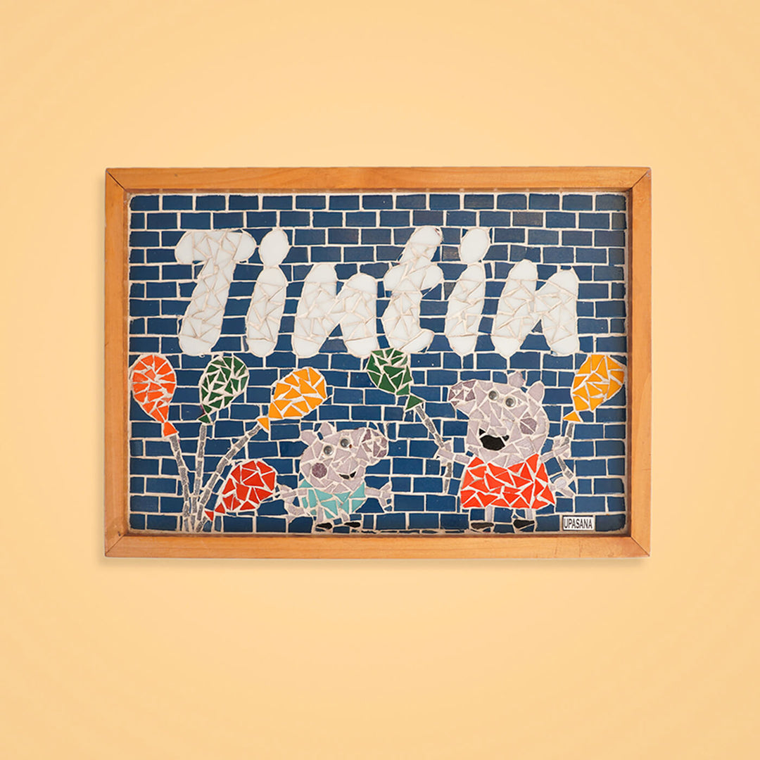 Handcrafted Mosaic Personalized Name Plate with Wooden Frame | Peppa Pig