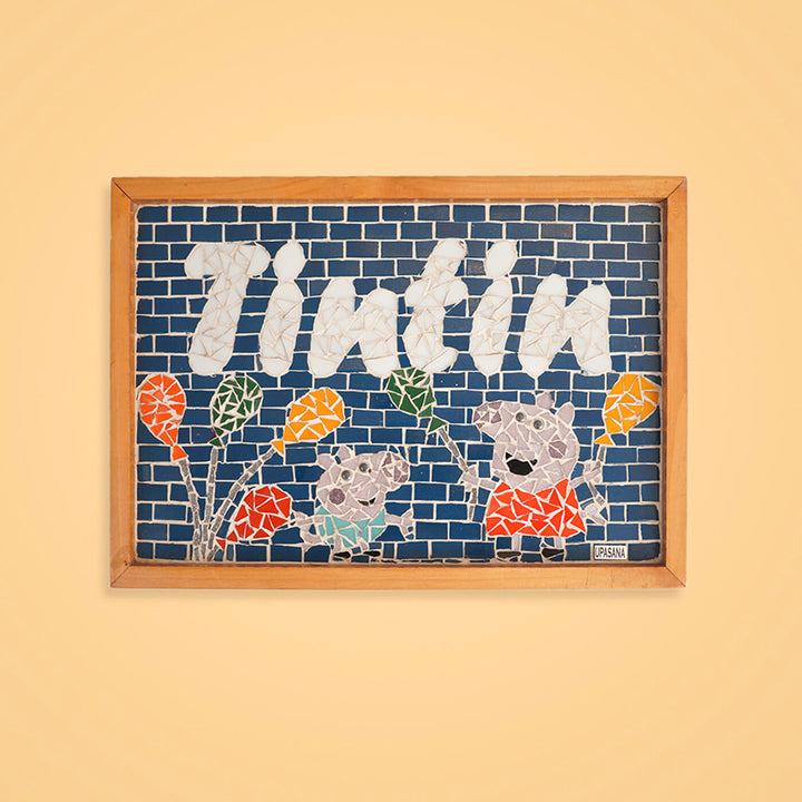 Handcrafted Mosaic Personalized Name Plate with Wooden Frame | Peppa Pig - Zwende