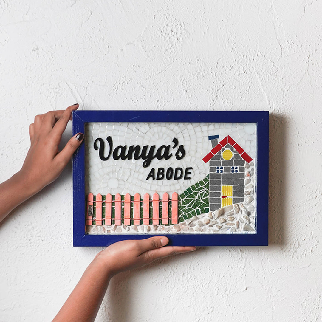 Handcrafted Mosaic Personalized Name Plate with Wooden Frame
