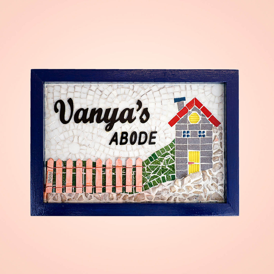 Handcrafted Mosaic Personalized Name Plate with Wooden Frame