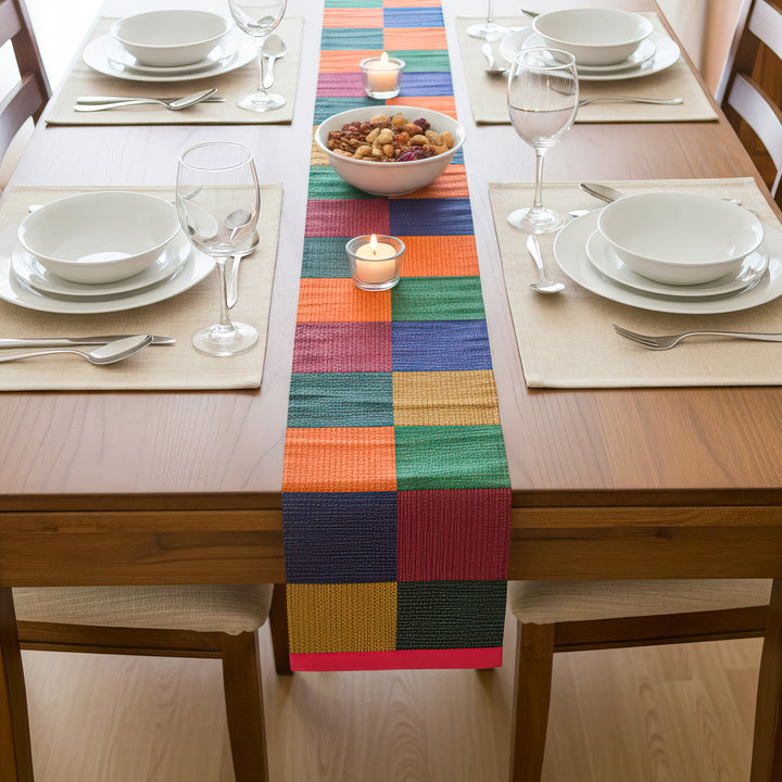 Handmade Colorful Geometry Design Khunn Fabric Cotton Table Runner | 12 x 60 Inch