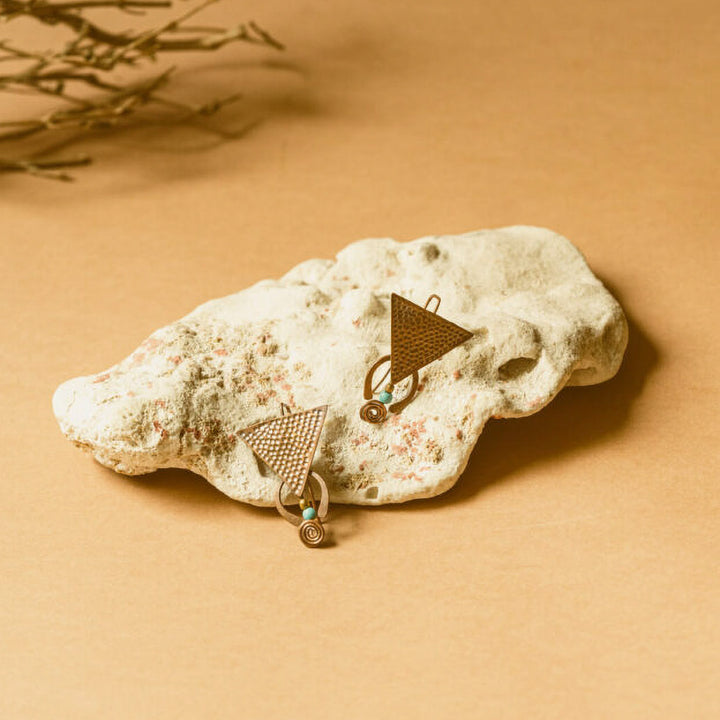 Modern Upside Down Beaten Triangular Horse Shoe Earrings