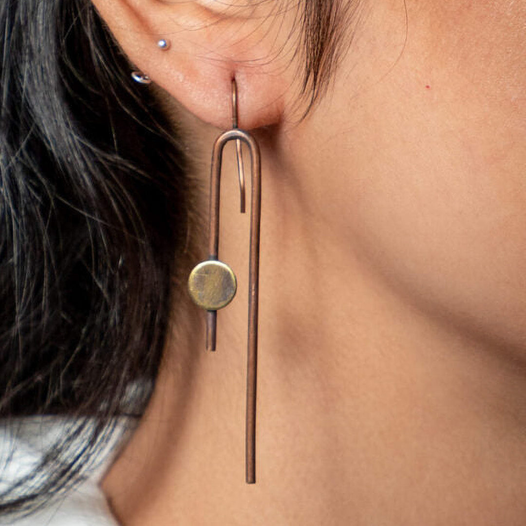 Handmade U Shaped Hook With Disc Brass Earrings