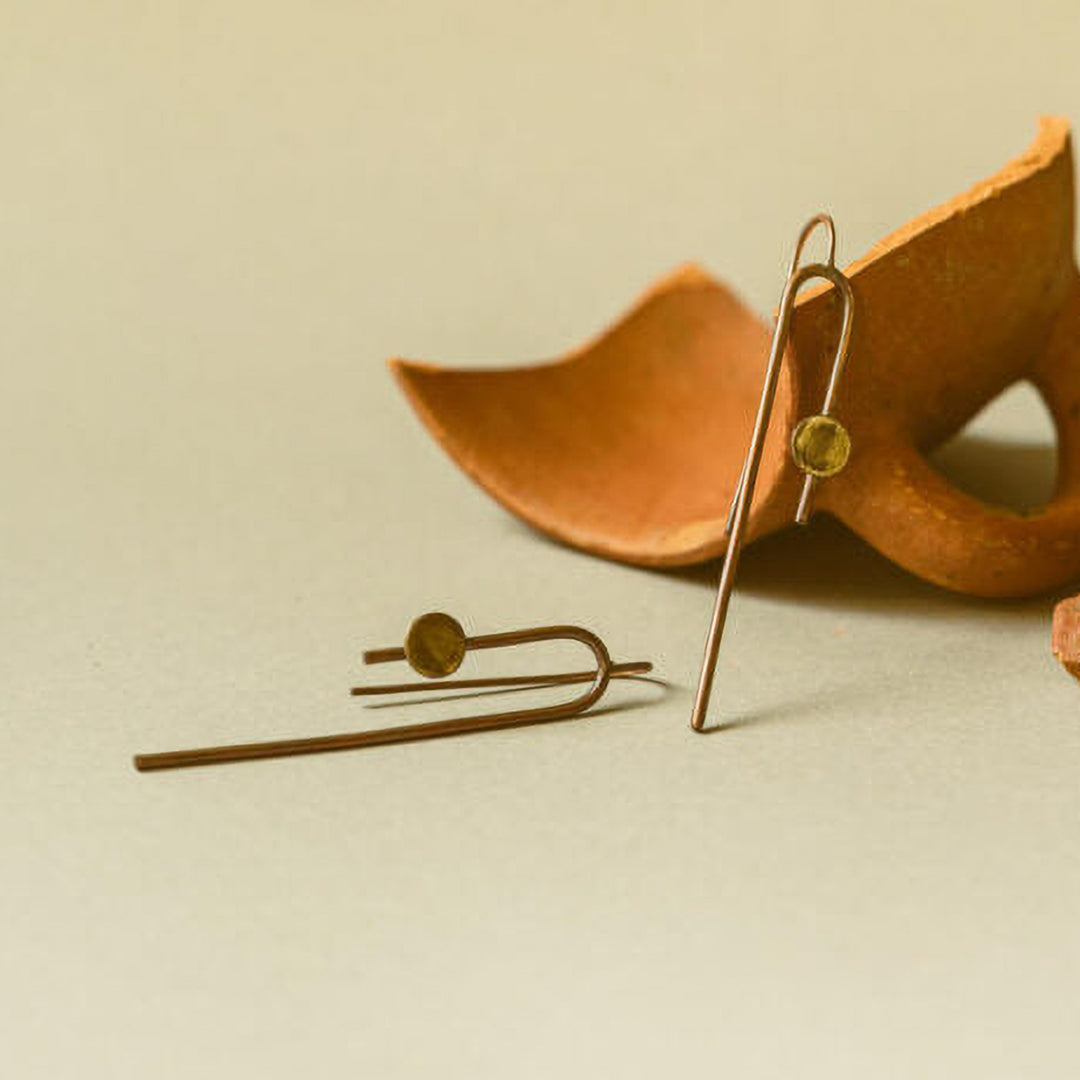 Handmade U Shaped Hook With Disc Brass Earrings