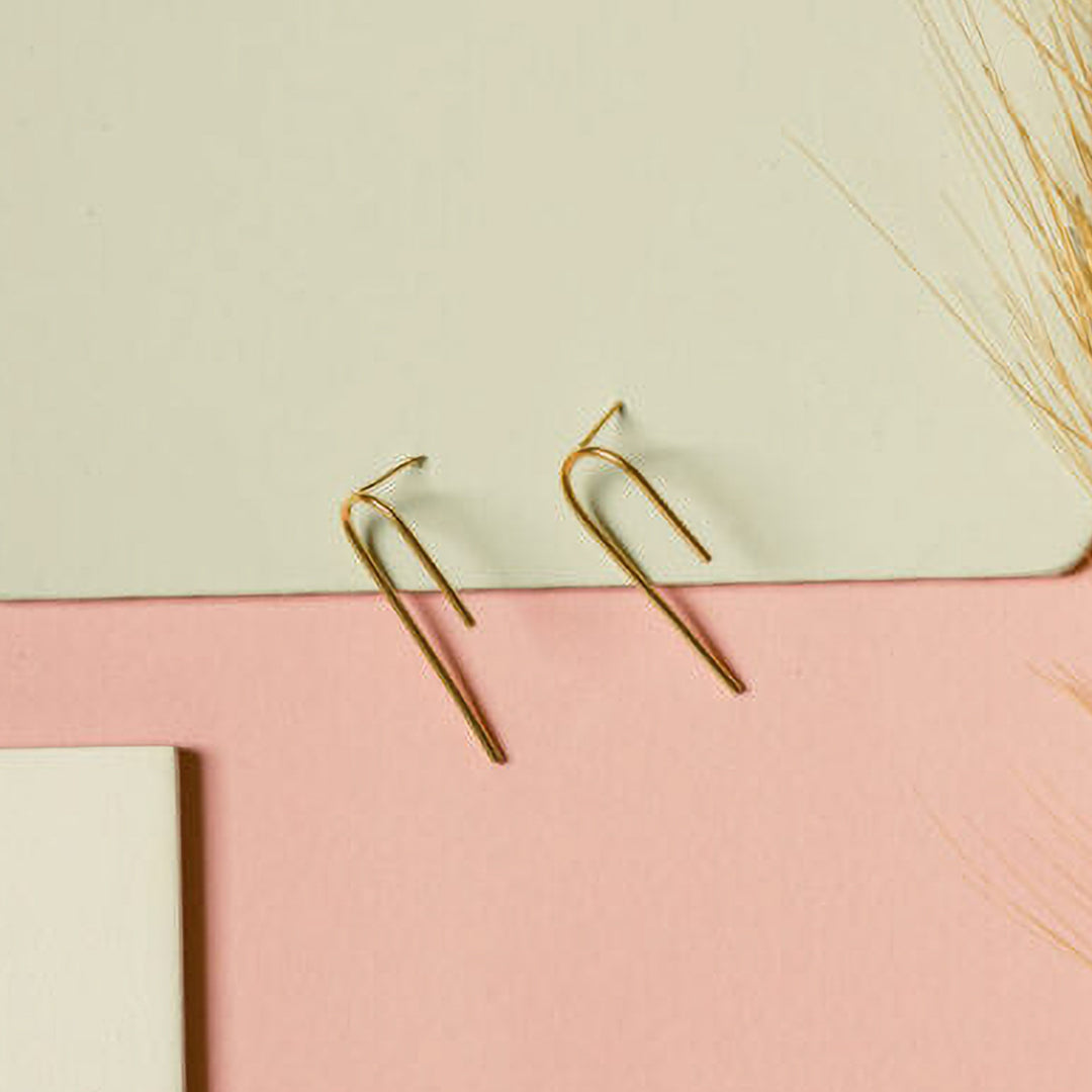 Handmade U Shaped Minimalist Stud Brass Earrings