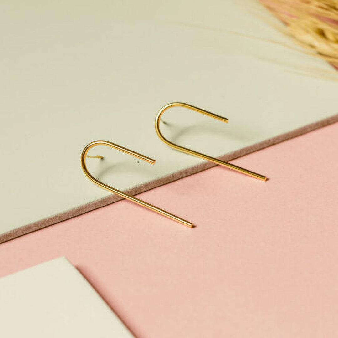 Handmade U Shaped Minimalist Stud Brass Earrings