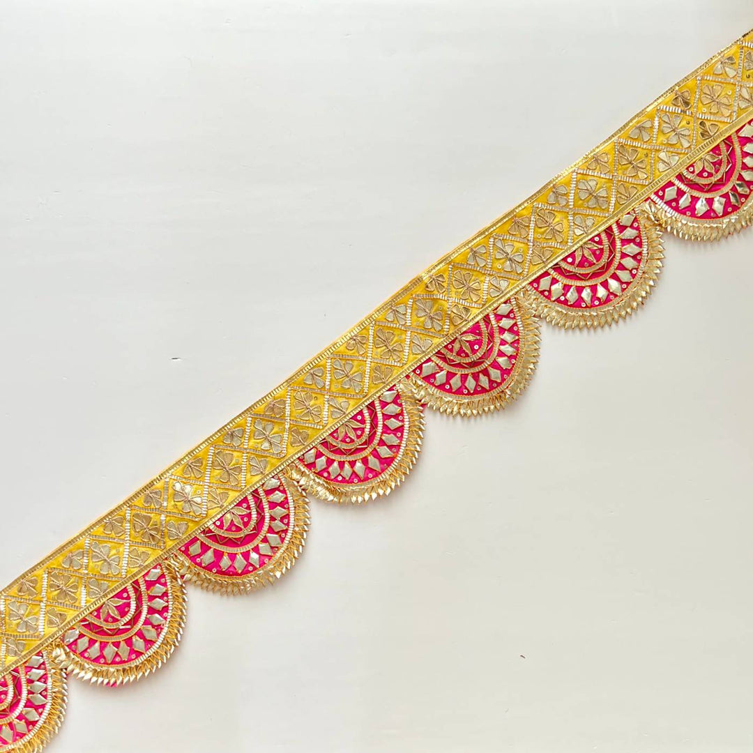 Handmade Gota Patti Yellow & Pink Round Toran