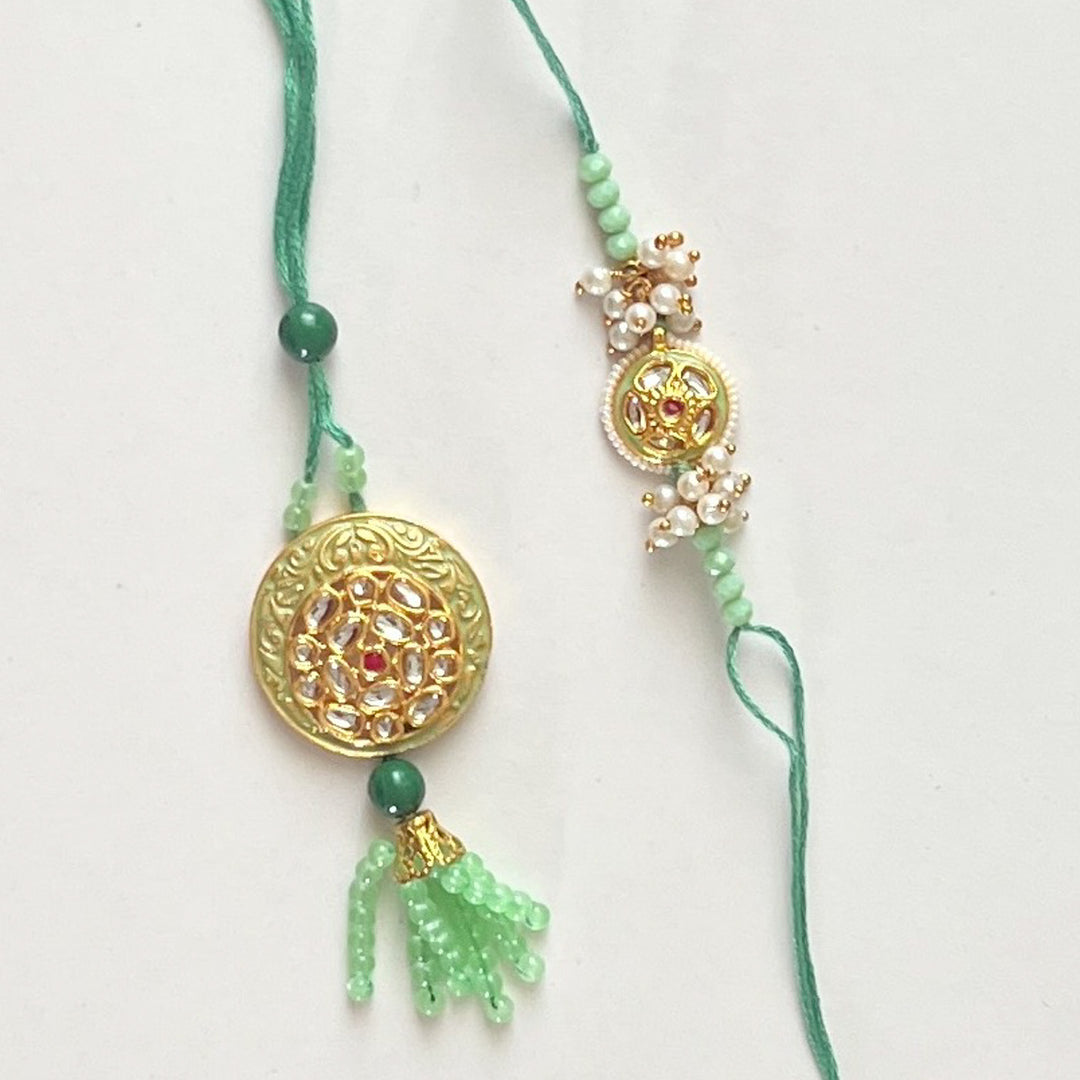 Handcrafted Kundan "Utsav" Couple Rakhi & Lumba Set With Roli Chawal for Bhaiya Bhabhi