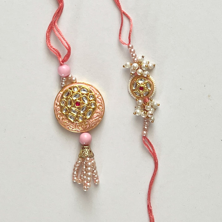 Handcrafted Kundan "Utsav" Couple Rakhi & Lumba Set With Roli Chawal for Bhaiya Bhabhi