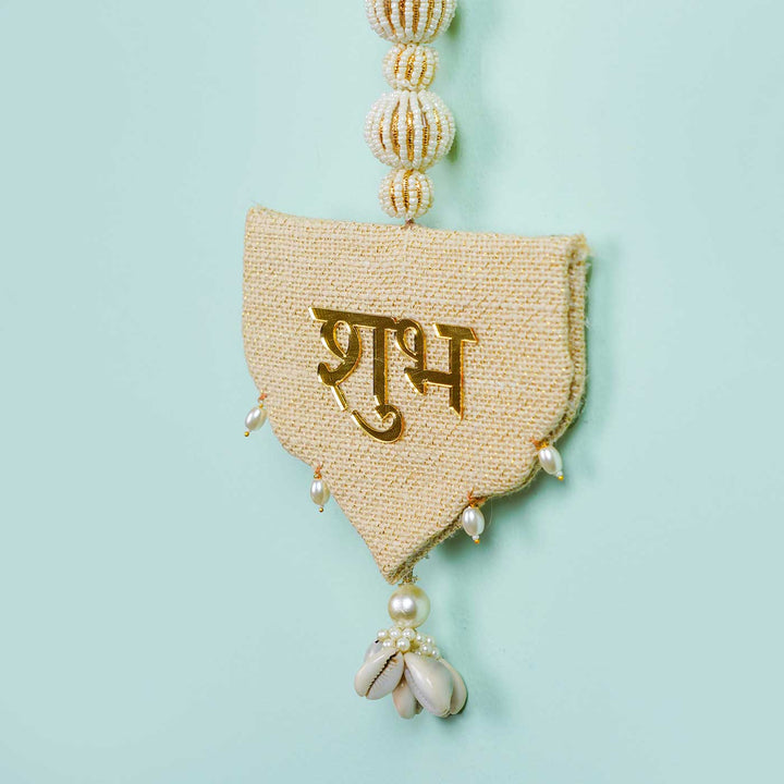 Handmade Jute Fabric Shubh Labh Festive Hangings - Set of 2