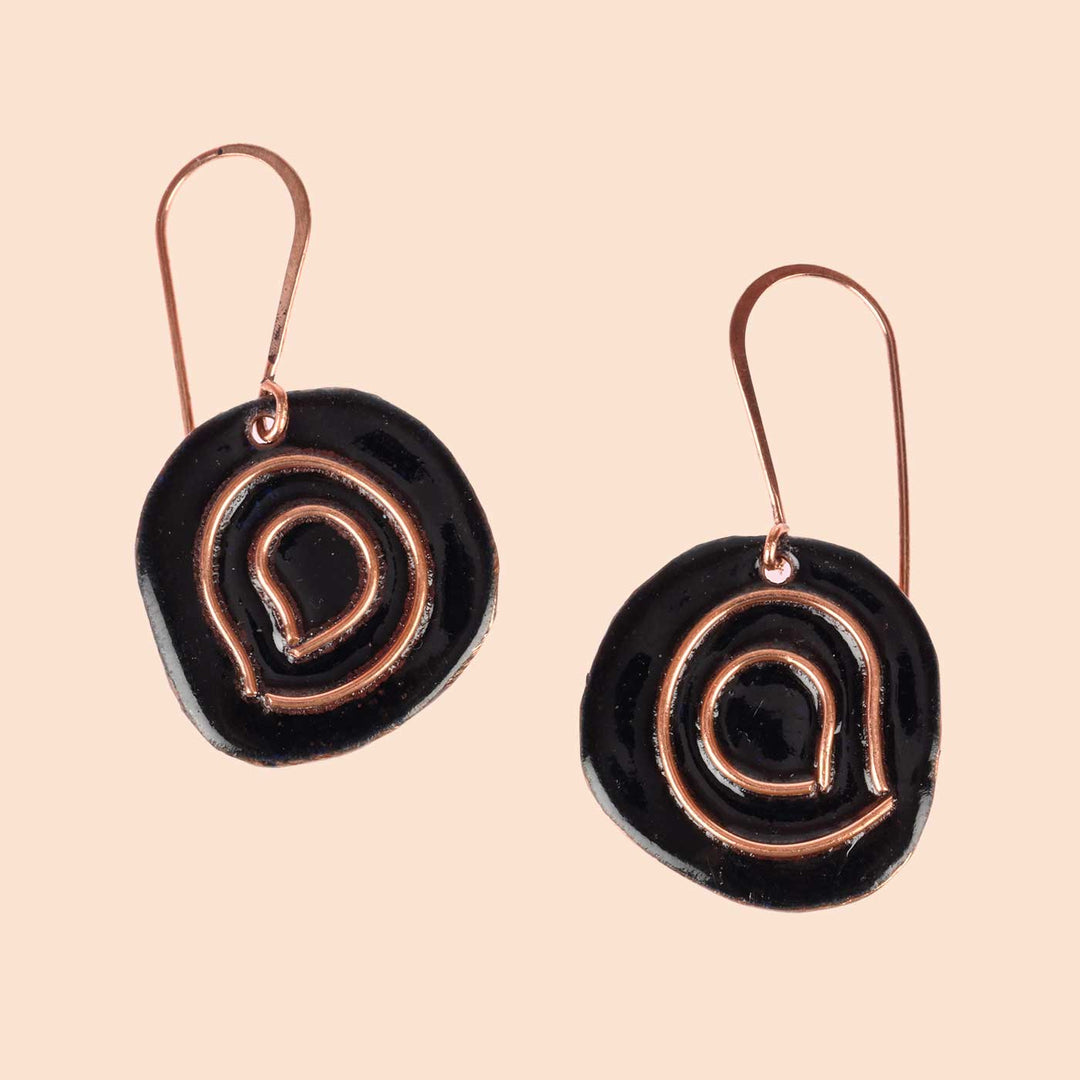 Hand Crafted Black Copper Enamel Vartul Earrings