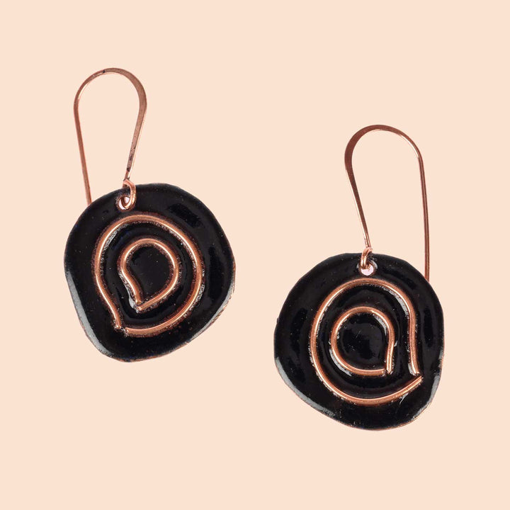 Hand Crafted Black Copper Enamel Vartul Earrings