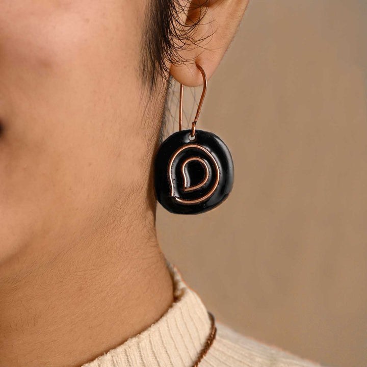 Hand Crafted Black Copper Enamel Vartul Earrings