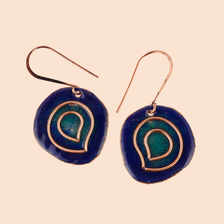 Hand Crafted Blue Copper Enamel Vartul Earrings