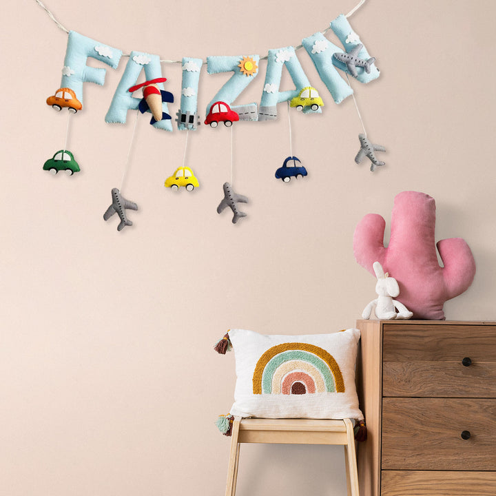 Handcrafted Personalized Cars Theme Bunting For Kids - Hanging Name Banner Above Chair