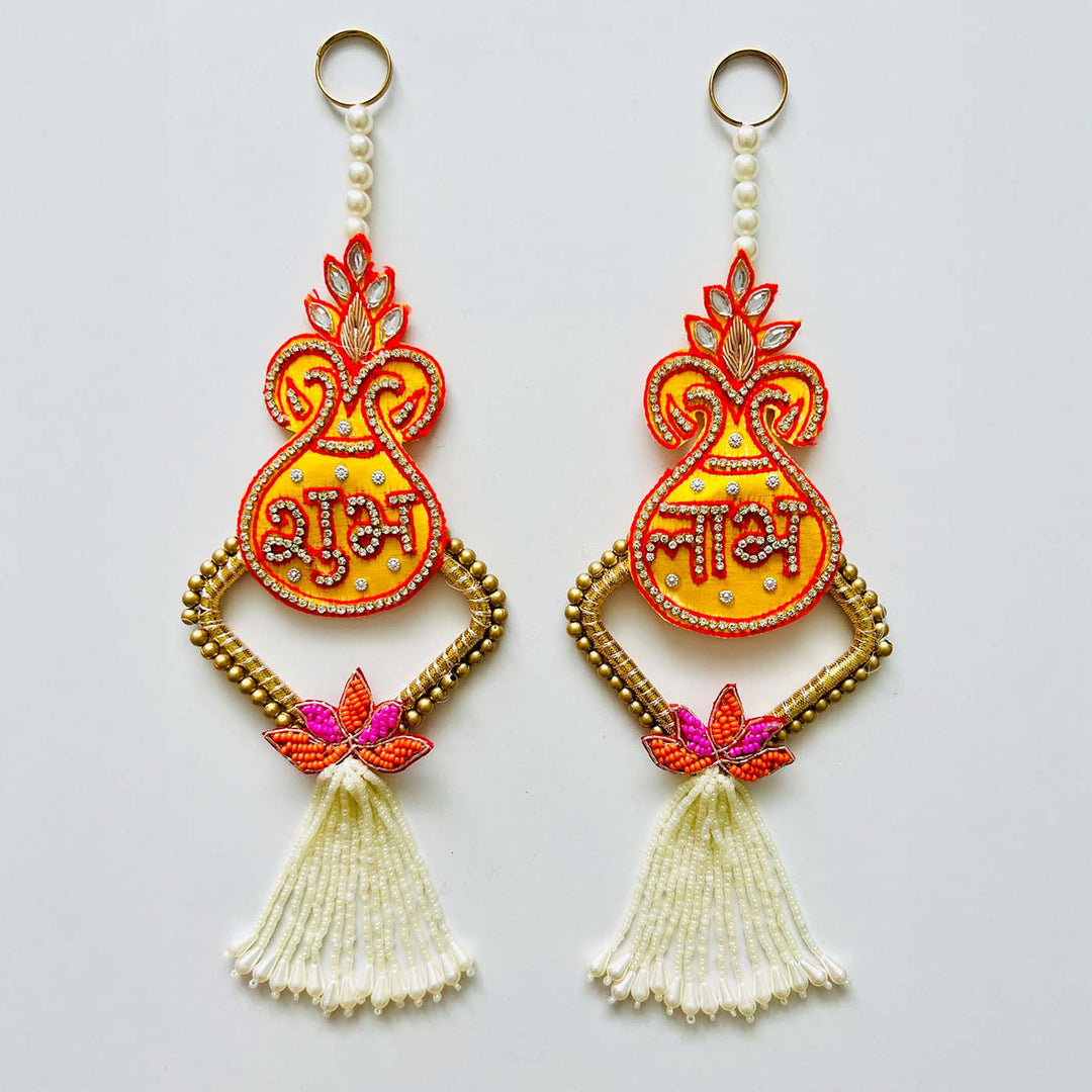 Handmade Zardozi Yellow Beaded Shubhlabh Silk Hanging