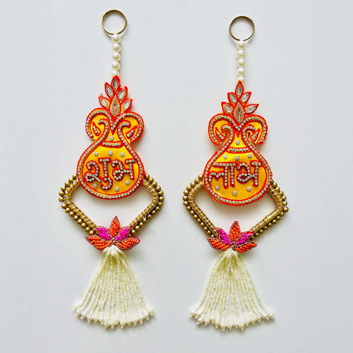 Handmade Zardozi Yellow Beaded Shubhlabh Silk Hanging