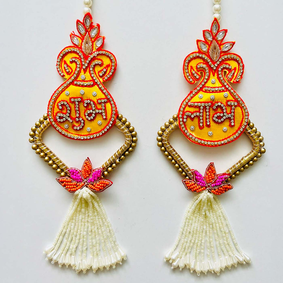 Handmade Zardozi Yellow Beaded Shubhlabh Silk Hanging