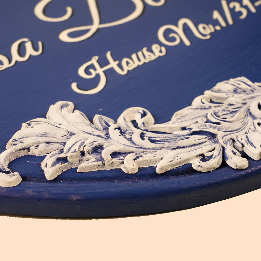 Handpainted Baroque Wood Resin Personalized Name Plate 5 - Engraving and Carving Detail Close-up