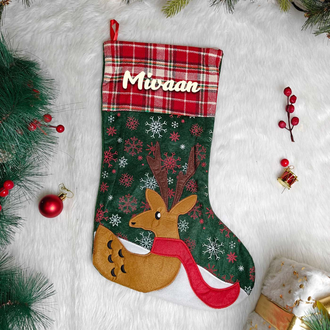 Personalized Handmade Vintage Holiday Reindeer Stocking