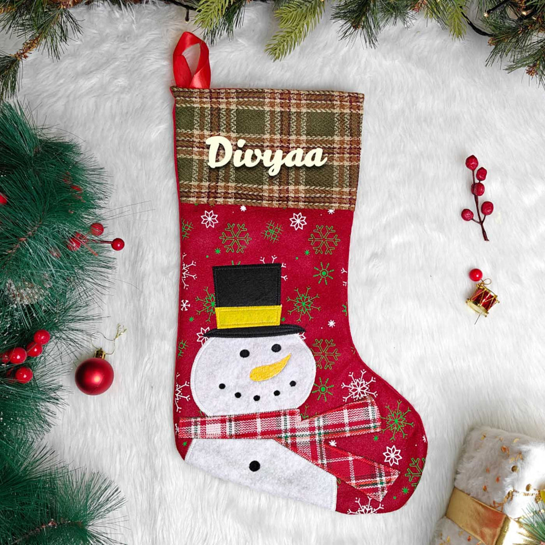 Personalized Handmade Vintage Holiday Snowman Stocking