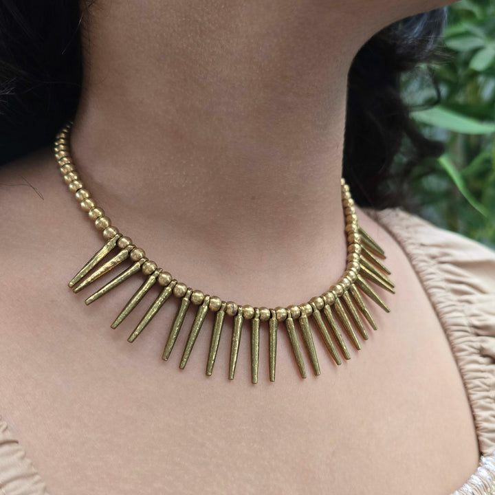 Handmade Vintagee Spikes Brass Choker Necklace