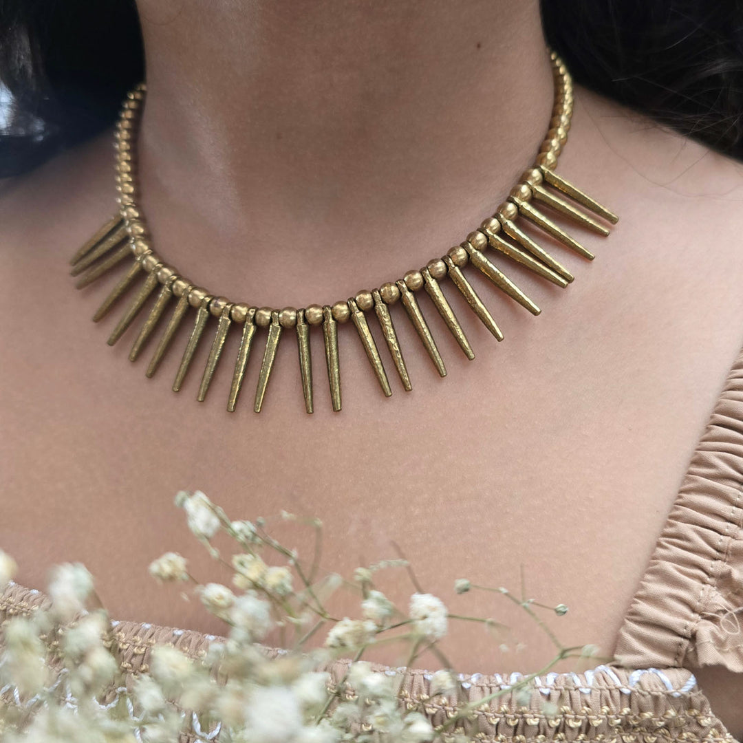 Handmade Vintagee Spikes Brass Choker Necklace
