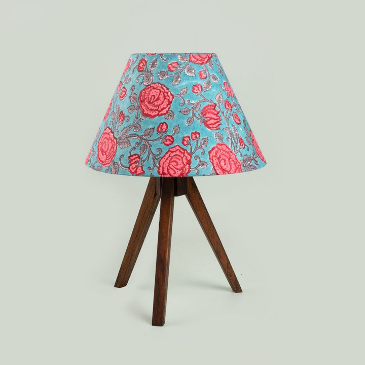 Wooden Tripod Lamp With Block Printed Fabric Shade - Zwende