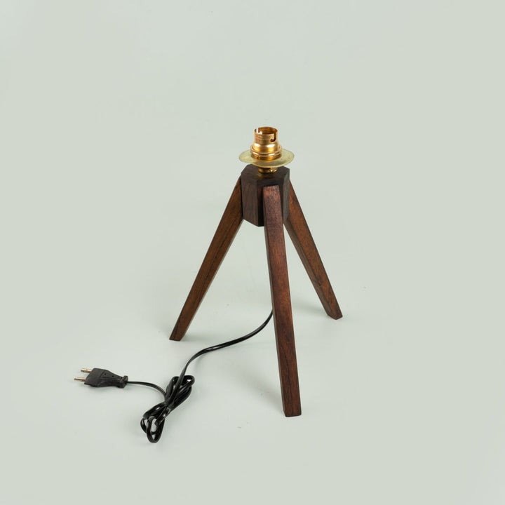 Wooden Tripod Lamp With Block Printed Fabric Shade